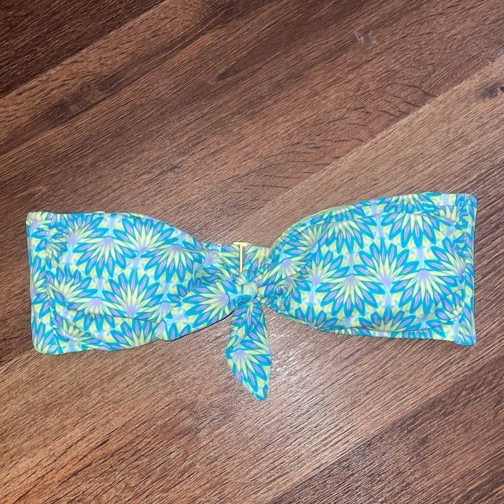 Victoria’s Secret Blue and Green Patterned Strapless Bikini Top Size Medium